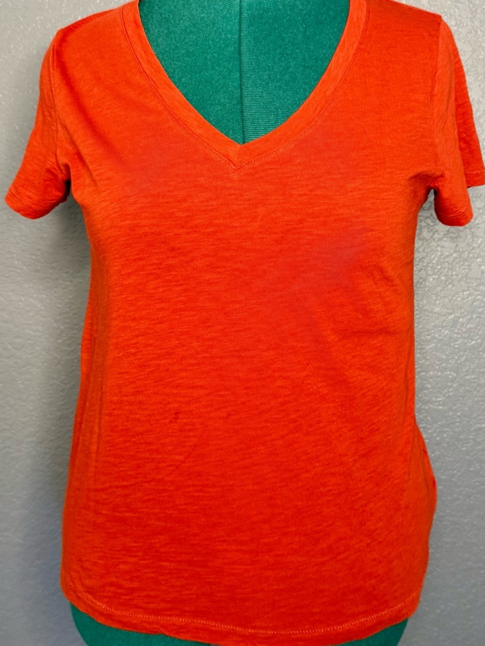 Madewell V Neck Tee M Bright Orange Slub Knit Short Sleeve